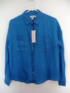 Rachel Zoe Blouse Size Small 100% Linen Royal Blue Long Sleeve NWT - Picture 1 of 7
