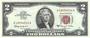 $2 1963-A red seal. Small Legal Tender Note 1514 - Picture 1 of 2