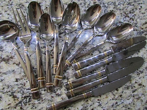 YAMAKAZI PATRICK TWO TONE STAINLESS SILVERWARE FLATWARE SET SERVING SET+ FREE SH - Picture 1 of 8