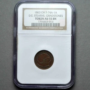 1863 Civil War Store card Berea OH-74A-1a NGC AU55 BN D.E. Stearns Grindstones - Picture 1 of 4