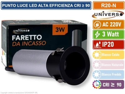 FARO FARETTO LED PUNTO LUCE SPOT LIGHT ROTONDO COLORE NERO ARGENTO DA INCASSO 3W - Immagine 1 di 4