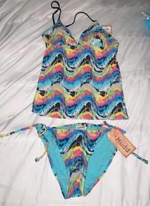 Mudd 2 Piece Swimsuit Halter Tankini Top & Side Tie Bikini Bottom XS (C3) - Picture 1 of 2
