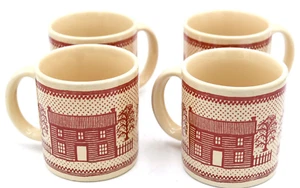 Set 4 tazze vintage CCCC Inghilterra ceramica rossa cabina casa recinzione ingranaggio design country - Foto 1 di 5