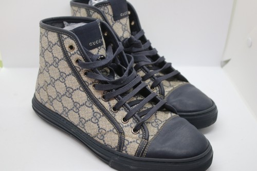 Vintage Gucci beige blu GG Supreme tela pelle cappuccio punta alta 7 5G 8 41 5