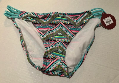 NWT So Bikini bottom L multicolor Aqua Coral White Black - Изображение 1 из 3