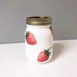 Hand decorated Decoupage Strawberry Canister Money Jar/ Mason Jar/ Storage Jar - Picture 1 of 3