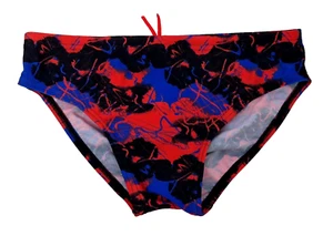 SPEEDO Boys Brief Swimming Trunks Black Red Blue Drawstring Size 11-12 Yrs O - Picture 1 of 4