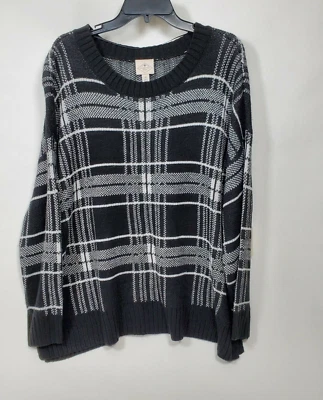 Suéter St. John's Bay feminino túnica manga longa preto marfim xadrez tamanho 2X - Imagem 1 de 4