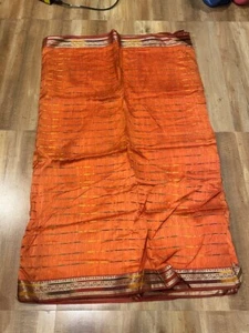 Vintage Old Indian Woman Used Orange Red Banarasi Silk Beautiful Sari Dress - Picture 1 of 8