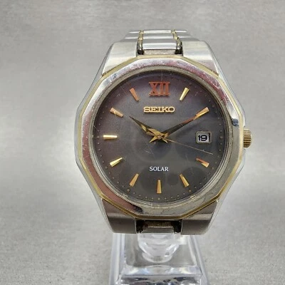 Seiko Solar Watch Men 40mm Gray Dial Two Tone Date V157-0ak0 Runs - Image 1 of 4