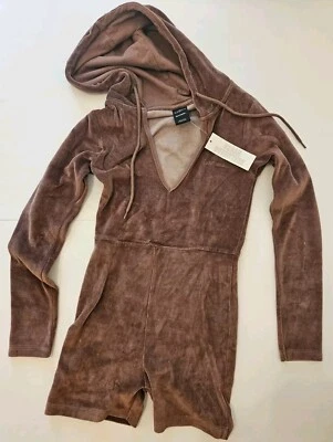 Nuevo con etiquetas Mameluco con Capucha Iets Frans Urban Outfitters Marrón Kelly Velour Jr Grande Cuello en V Foto 1 de 3