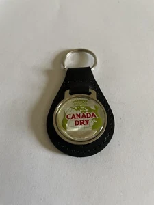 Canada Dry Keychain Key Fob Vintage Black Leather Key Chain - Picture 1 of 2