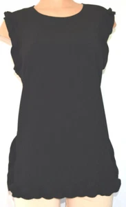 ESCADA BLACK RUFFLED  ROUND NECK SLEEVELESS BACK ZIPPER TOP SIZE 44 - Picture 1 of 12