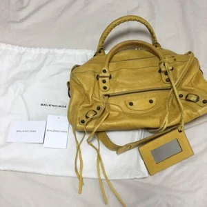 BALENCIAGA The Twiggy Leather 2way Handbag Shoulder Bag Mustard Yellow Used - Picture 1 of 3