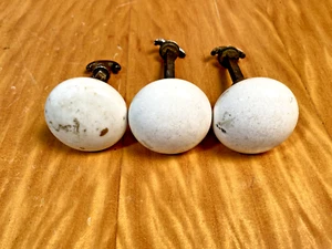 3 ANTIQUE White Porcelain Door Knobs Vintage Architectural Salvage Home Decor - Picture 1 of 8
