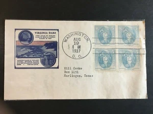 US FDC # 796 Virginia Dare; Block of Four - Picture 1 of 1