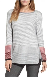 Nic + Zoe Damenpullover Boulder grau und rot Baumwolle Strick Seitenreißverschluss Schlitz. Gr. Small - Bild 1 von 11