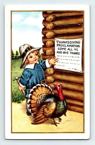 1907 Young Boy Die-Cut Fold Self-Standing Embossed Thanksgiving Postcard (A28) - Picture 1 of 5