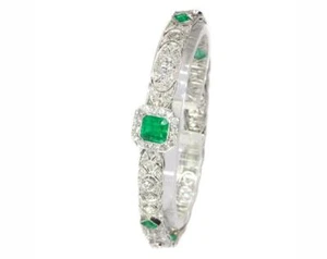 Fantastic Art Deco Design Vivid Green Emerald With Old Mine Cut CZ Fine Bracelet - Picture 1 of 9