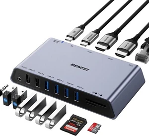 BENFEI 12-in-1 USB Universal Docking Station with Dual HDMI, Ethernet, SD Reader - Afbeelding 1 van 8