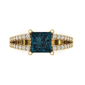 2.44 ct Princess Cut Topaz Gemstone Solitaire with Accents Ring Yellow Gold - Picture 1 of 15