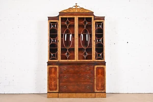 Romweber French Neoclassical Mahogany and Burl Wood Bubble Glass Bookcase - Picture 1 of 11