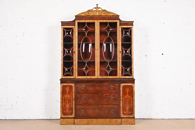 Librería Romweber Francesa Neoclásica Madera de Caoba y Burl Burbuja Vidrio Foto 1 de 4