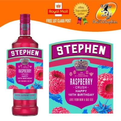 PERSONALISED VODKA RASPBERRY CRUSH BOTTLE LABEL BIRTHDAY ANY OCCASION GIFT