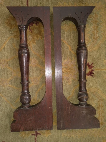Large Antique Carved Fluted Black Walnut Brackets Corbels With Turned Columns Cover