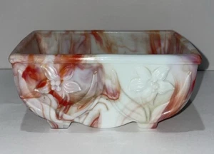 Vintage 40er Jahre Akro Achat Schlacke Glas Orange Wirbel Narzisse Blumen Übertopf - Bild 1 von 12