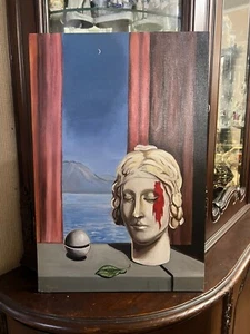 Rene Magritte - Amazing Oil Canvas - Signed - Stamped - Surrealism Style - Picture 1 of 7