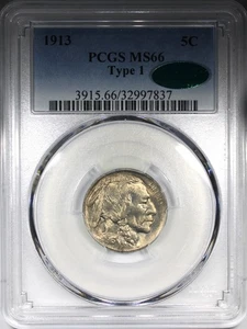 1913 Type 1 Buffalo Nickel PCGS MS66 CAC Uncirculated Gem Quality 5C - Picture 1 of 4