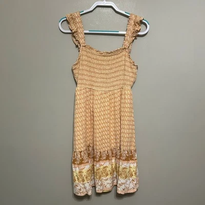 Vestido sin mangas Maurices L mini amarillo floral calado floral cottagecore Foto 1 de 4