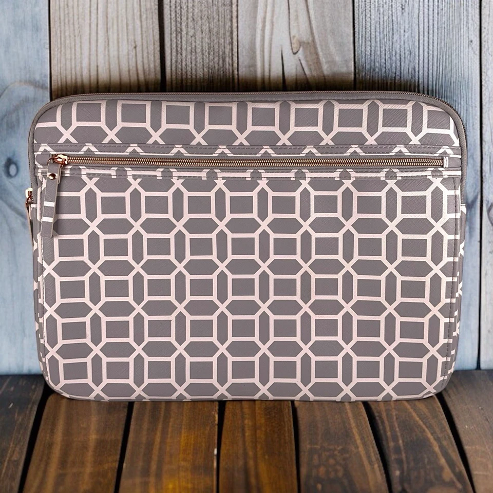 Studio C 15"x11” Laptop Sleeve OH GEO Gray White Geometric Rosegold Hardware - Image 1 of 4