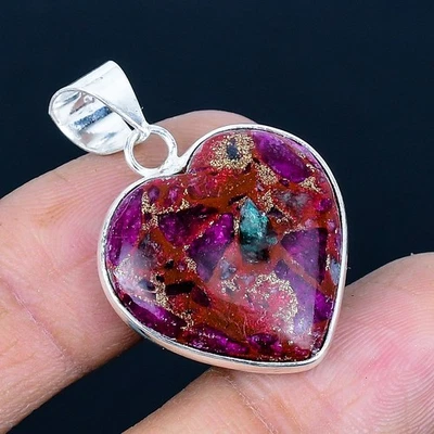 Colgante hecho a mano de 1,38" enchapado en plata 925 con rubí de cobre y zositio Foto 1 de 3