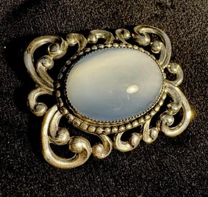 DANECRAFT 925 Sterling Silber Antik Art Deco Mondstein Anstecknadel Brosche - Bild 1 von 7