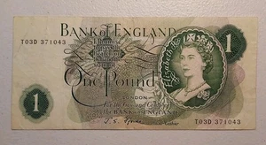 1966 England £1 Pound Note; Pick 374e Fforde Sig. *Fine* - Picture 1 of 2