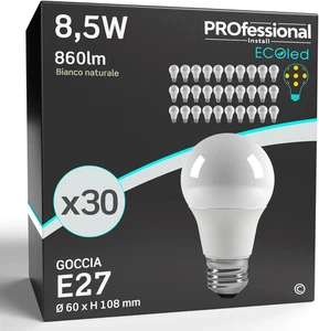 30 X Lampadine LED E27 8,5W Opaca 806 Lumen - Forma: Goccia A60 - Luce Bianco Na - Foto 1 di 12