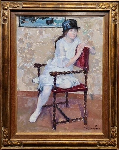 Frans Smeers - Porträt eines Mädchens mit schwarzem Hut - Ölgemälde - Bild 1 von 12