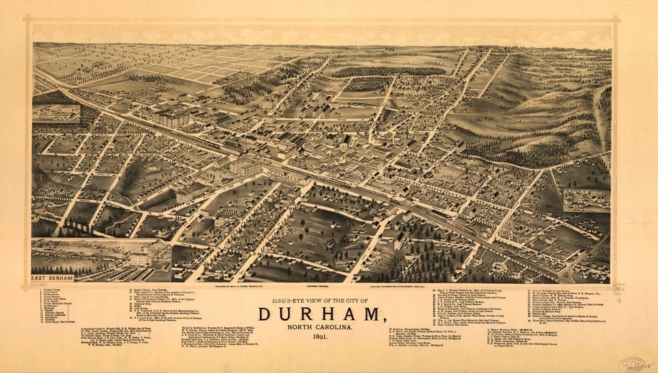 A4 Reprint of American Cities Towns States Map Durham North Carolina - Image 1 of 1