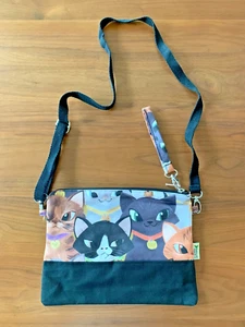 AuthenticStyle&Co. Handmade Cotton Tabby, Black Cat Face Print Clutch Bag - Picture 1 of 3