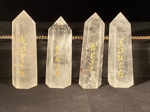 Amazing Engraved Cardinal Points Clear Quartz Towers Set 404 Grams (Feng Shui) - Picture 1 of 8