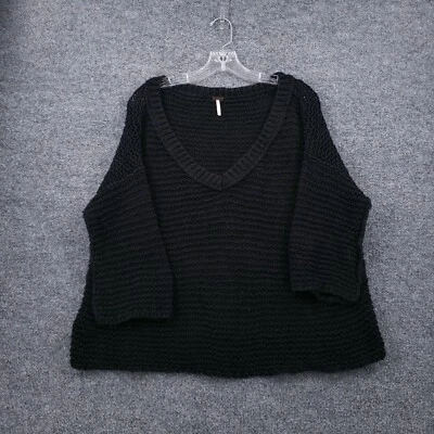 Suéter Free People Mujer L Grande Negro Manga Larga Cuello en V Talla Grande Grueso Tejido Foto 1 de 4