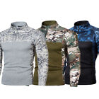 Mens Tactical T-Shirt Long Sleeve Zip Army Military Combat Shirts Tops Hiking US