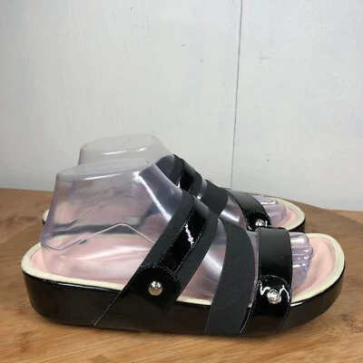 Taryn Rose Sandals Womens 8.5 M Black Patent Slide Strappy Open Toe Shoes Casual - Image 1 of 4