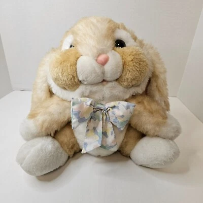 DanDee Chubby Cheeks Bunny White Tan Rabbit Floral Bow Plush Stuffed Animal Toy - Image 1 of 4