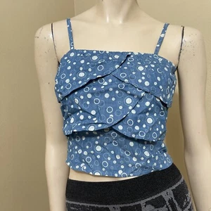 Women’s Blue White Polka Dot Cotton Casual Slim Pleat Zip Size L Blouse Top - Picture 1 of 12