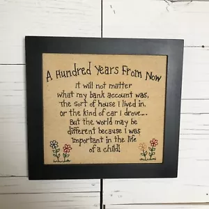 A Hundred Years From Now 12x11" Vintage Look Framed Stitchery - Picture 1 of 4