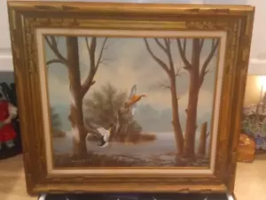 M.P. ELLIOT. Ölgemälde auf Leinwand - seufzt & gerahmt - Enten über einem Sumpf - Bild 1 von 8