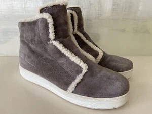 PRADA Shearling-Trimmed Suede High-Top Sneaker Women's Size EU 38 US 8 - Picture 1 of 11